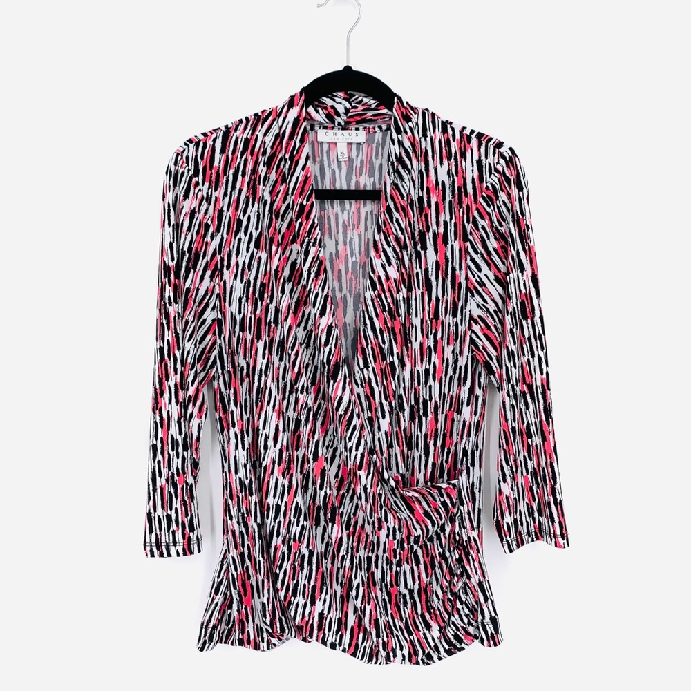 Chaus Pink Black 3/4 Sleeve Figure Flattering Top